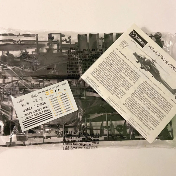 Vintage 1986 Monogram  AH-64 Apache Helicopter 1:48 Kit 5443 Open Box Never Used - Picture 11 of 12